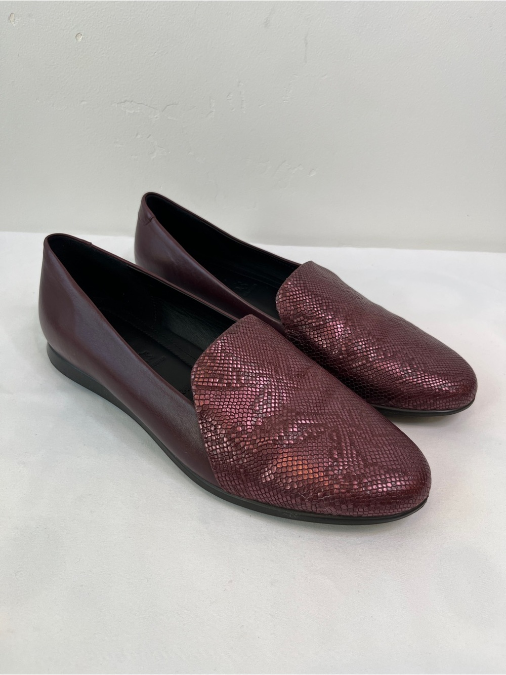 ECCO Womens Touch Ballerina 2.0 Scale Burgundy Leather Flats Loafers Size 39 EU